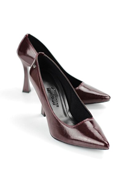 Gökhan Talay Odette Flexible Soft Non-Slip Sole (10 cm) Burgundy Patent Leather Women's Heeled Shoes