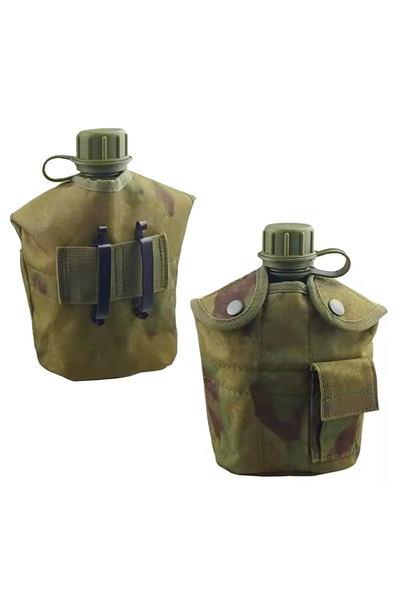 zola Water container, cover and cup included, 1 l, military model, plastic and aluminum, green/brown