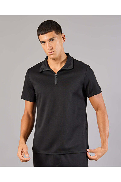 REDTAG Men Black Modal Polo Shirt