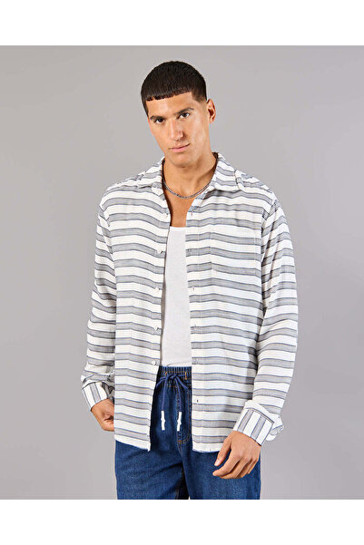 REDTAG Men White Striped Collared Shirt