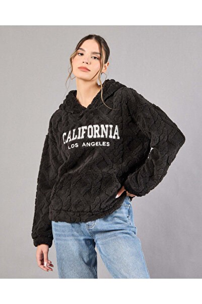 REDTAG Women Black Hooded Sweatshirt