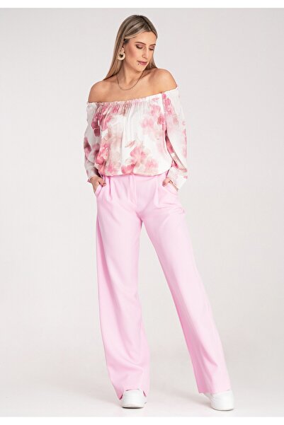 Figl Elegant high waisted pants - High waisted wide leg pants - Pink pants M1129 L/XL