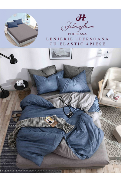 FIONNA.RO Finet Bed Linen With Elastic 1 Person - Grey And Blue