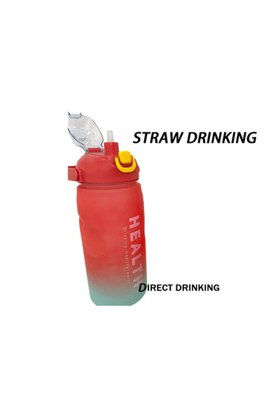 zola 1500 ml water bottle with straw, locking lid, ml marker, durable handle, red/turquoise