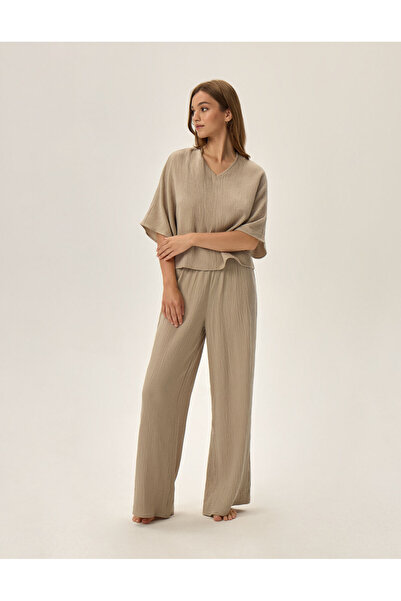 Henderson Women's Pajamas Two-Piece Set Oversize T-Shirt and Wide Leg Pants 100% Muslin Cotton | Fave