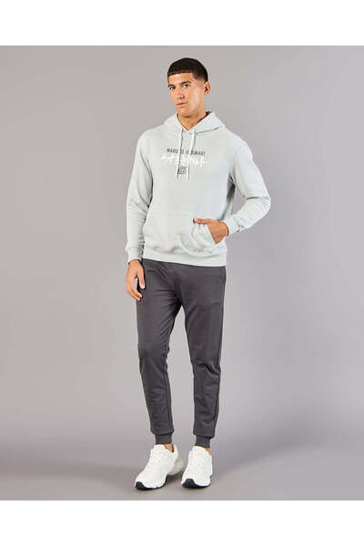 REDTAG Men Grey Naruto Print Hooded Sweatshirt