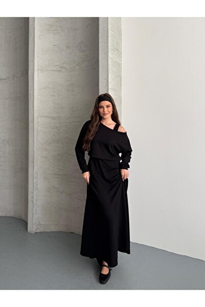 DUAS & CO طقم فستان مزدوج بياقة قارب من قماش المودال