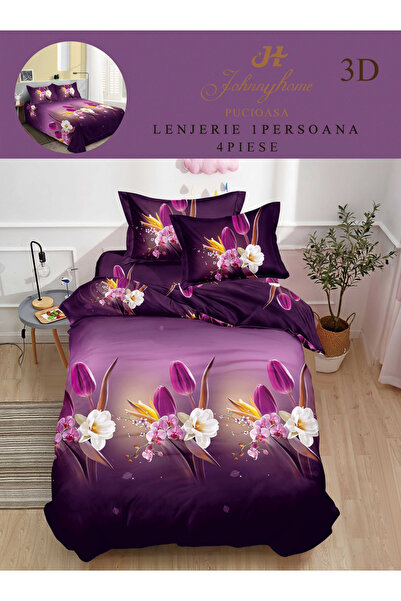 FIONNA.RO Lenjerie Bumbac Satinat 1 Persoana 3D - Lalele