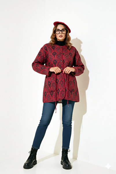 Kirazgym Retro Pattern Snap Fastener Quilted Cap Jacket