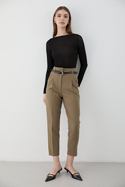 JASTE Women's High Waist Pleated Fabric Pants