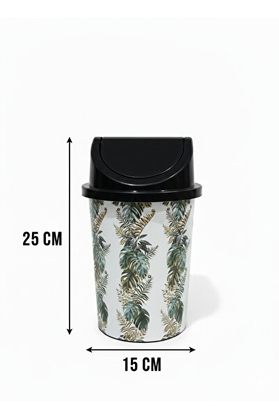 abnturk 3 Litre Click Kapaklı Küçük Boy Tropikal Yaprak Desen Çöp Kovası