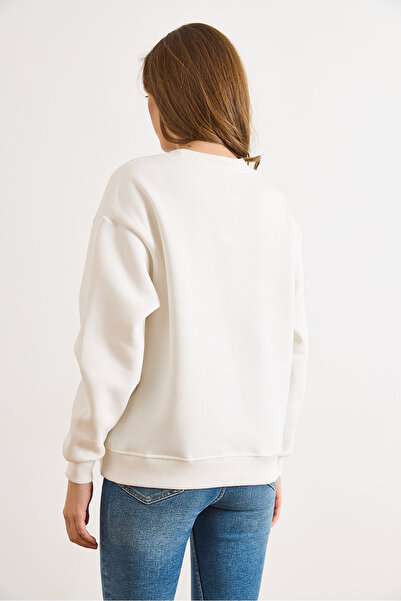 Olalook Women's White London Embroidered Fleece-Lined Thick Sweatshirt Swt-19000785