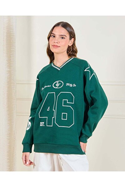 REDTAG سويت شيرت نسائي أخضر مطبوع