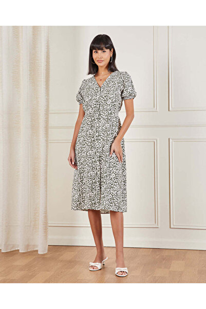 REDTAG Women Green Printed Midi Dress