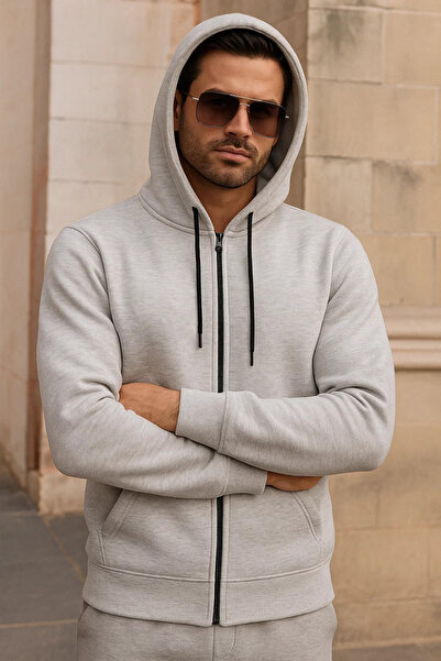 DAMGA JEANS Men's Winter Pocketed A.Grey Oversized Sweatshirt