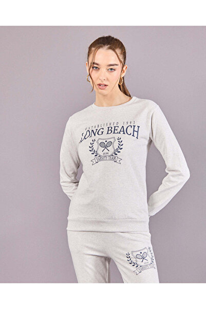 REDTAG Women Grey Printed Sweatshirt