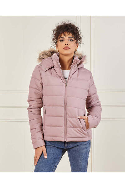 REDTAG Women Pink Hooded Puffer Jacket