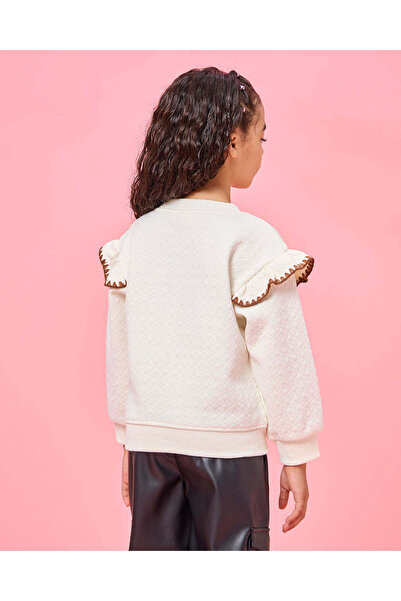 REDTAG Girls Beige 3D Flower Embellished Sweatshirt