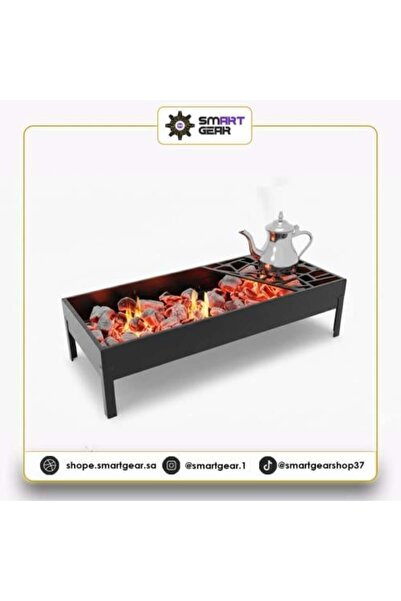 Generic Rectangular Black Outdoor Grill and Fire Pit, Modern Design