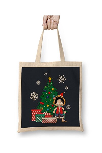 Toyaso Monkey D Luffy Around the Christmas Tree White Cloth Bag Long Handle Shopping Bag Christmas