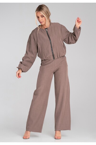 Figl Wide Leg Pants with Elastic Waist - Women's Suit Pants - Brown M1197 size L/XL