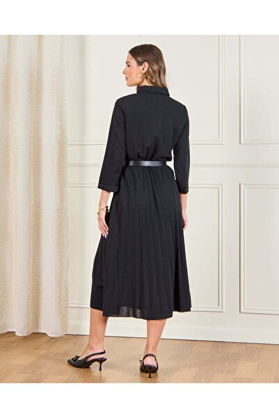 REDTAG Women Black Belted Collared Dress