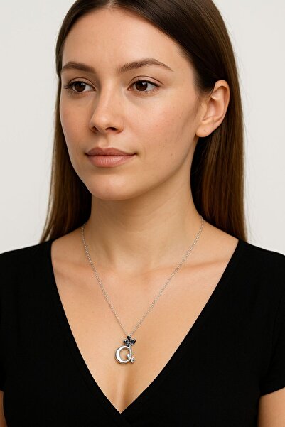 Gönülden Tasarım Steel Balloon Girl Sitting on the Moon Necklace 24 cm