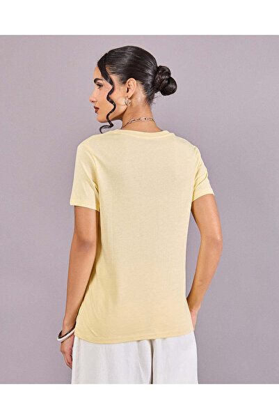 REDTAG Women Yellow Printed T-Shirt