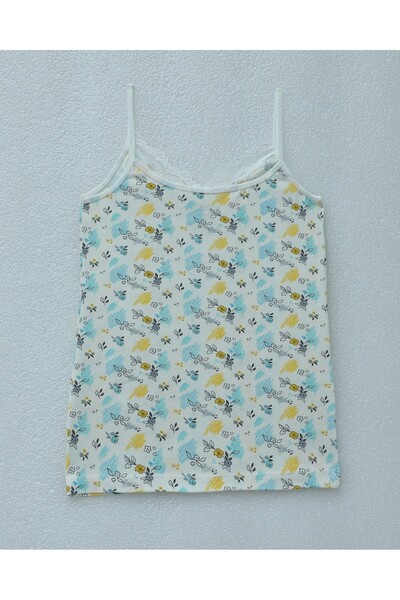 Modamorfo Floral Patterned Lace Strap Tank Top - Ecru