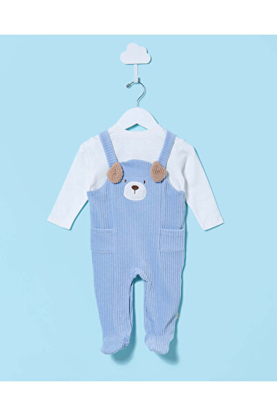 REDTAG Baby White And Blue Embellished Sleepsuit