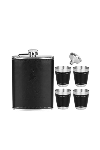 zola Pocket metal bottle set, straw and 4 glasses, for drinking, black, 270 ml