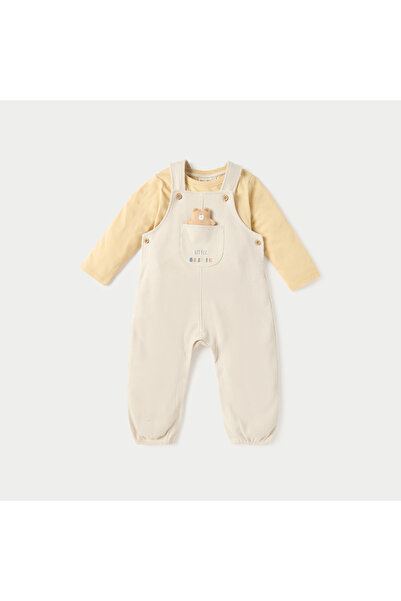 Juniors Solid T-shirt and Waffle Textured Dungaree Set