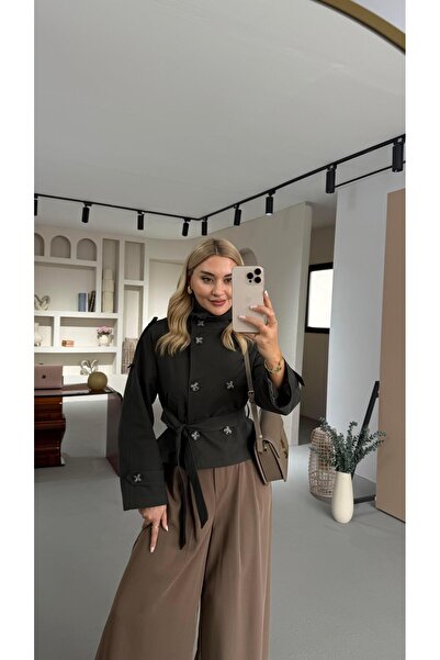 Sezgi Tekin Trenci scurt kaki cu apolit