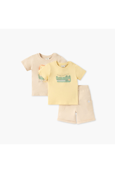 Juniors 3-Piece Animal Print T-shirt and Shorts Set