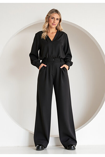 Figl Elegant High Waisted Pants - High Waisted Wide Leg Pants - Black Pants M1129 L/XL