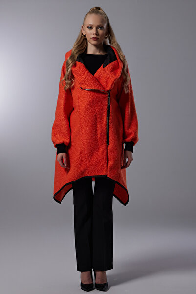 Lila Rose Kapşonlu Ribanalı Peluş Kaban