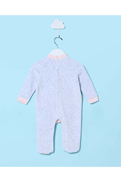 REDTAG Baby Pink And Grey Embroidered Velour Sleepsuit