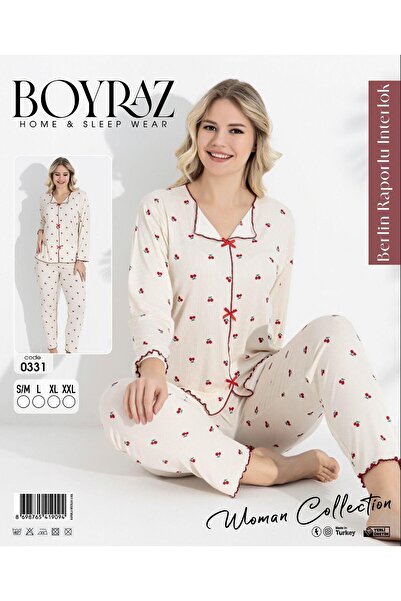 BEYAZTOPTAN Cherry Printed Pajama Set with Report