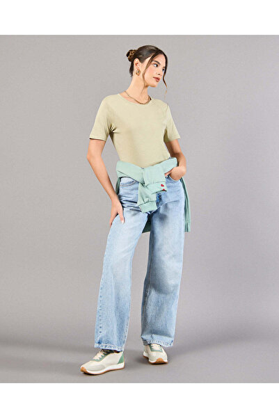 REDTAG Women Green Crew Neck Basic T-Shirt