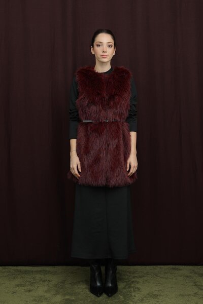 Puane Women's Belted Lolita Fur Vest - 15223Ylk - Damson