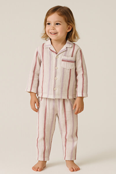 Çeşme Home Children's 100% Cotton Muslin Woven Comfortable Cut Striped Latex Pants (2-3 / 4-5 / 6-7 Years Old)