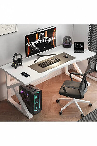 NZONE STORE Large gaming desk, K-shaped gaming table, 120cm white gaming workstation