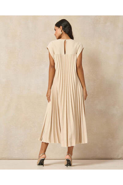 REDTAG Women Beige Pleated A Line Beige Dress