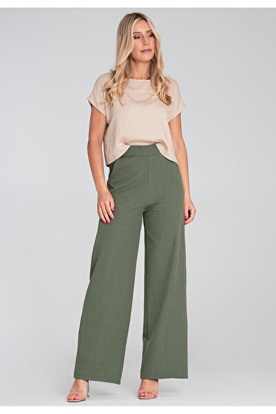 Figl Wide Leg Pants with Elastic Waist - Women's Suit Pants - Green M1197 size S/M