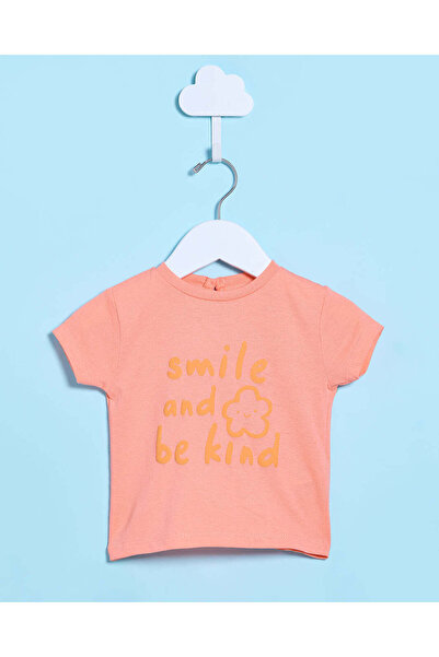 REDTAG Infant Girls Peach Printed Casual T-Shirt