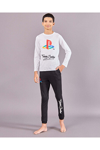 REDTAG Senior Boys White Playstation Print Pyjama Set (2 Piece)
