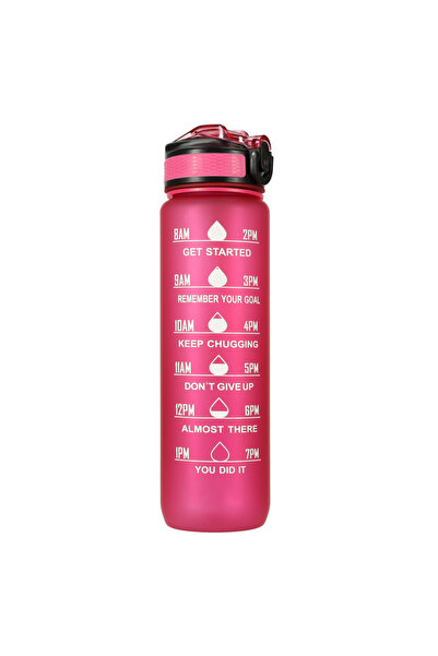 zola 1000 ml water bottle with straw, locking lid, time marker, durable handle, pink