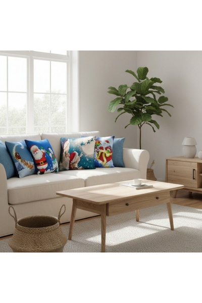 OEM Husă de pernă cadou imprimată digitală cu tematică de Anul Nou Moș Crăciun 4 buc.