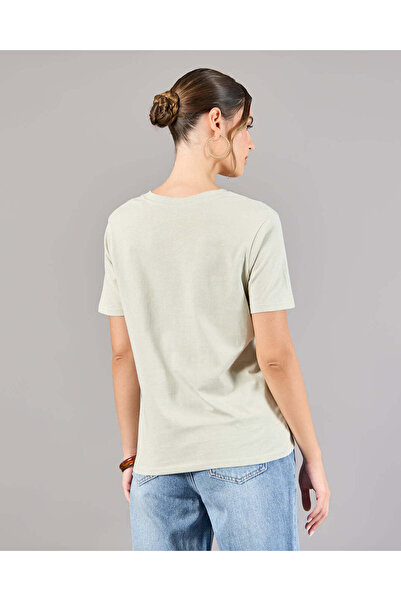 REDTAG Women Green Short Sleeve V-Neck T-Shirt