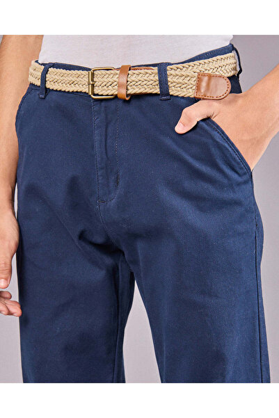 REDTAG Senior Boys Navy Casual Trouser With Braided Belt